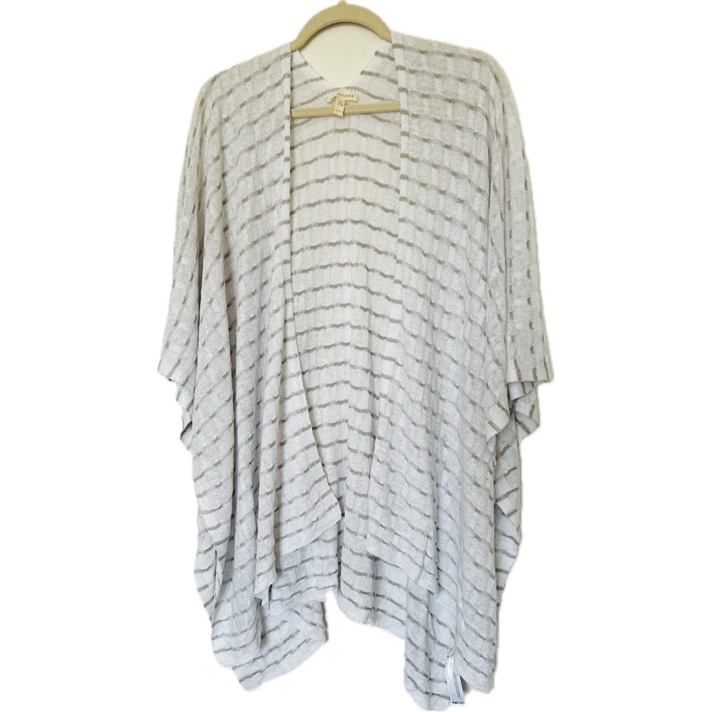 Eileen Fisher White Organic Linen Knit Grid Serape Wrap